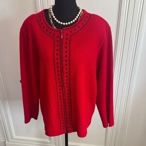 C.D. Daniels Red Zip Front‎ Embroidered Cardigan Sweater